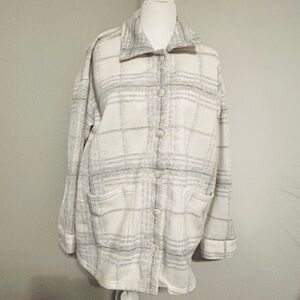 J. Jill Gray and White Plaid Shirt Jacket